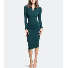 New Without Tags Size Large Color Green/ Pine Brand: Dress The Population Size: Large Style: Bristol Color: Pine Green The Bristol Combines Cocktail And Work Wear All In One. This Collared Body Con Midi Dress Has Zippers At The Hem And Front Neck That Can Be Unzipped To Your Desired Length. Tags: Influencer Statement Piece, Bridesmaids, Black Tie, Gala, Formal Wear, Prom, Homecoming, Pageant, Wedding Guest, Bridal, Wedding, Bridal Shower, Mother Of The Bride, Mother Of The Groom, Rehearsal Dinne Body Con Midi Dress, Dress Gala, Dinner Gown, Green Long Sleeve Dress, Long Sleeves Dress, Brand Dress, Black Tie Gala, Wedding Engagement Photos, Dress The Population