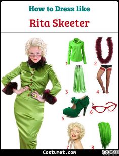 an image of a woman in green dress and accessories for her costume party or cosplay