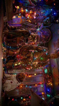 a room filled with lots of lights and stuffed animals