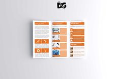 an orange and white brochure is displayed on a wall with the words d & g above it