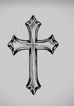 a black and white drawing of a cross