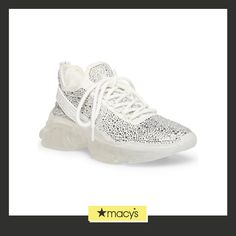 in stock Trendy Silver Sneakers With Bling, Elegant Silver Sneakers With Rhinestones, Trendy Silver Bling Sneakers, White Party Sneakers With Rhinestones, White Rhinestone Party Sneakers, Trendy White Sneakers With Rhinestones, White Synthetic Sneakers With Bling, Elegant Low-top Bling Sneakers, Glamorous Bling Lace-up Sneakers