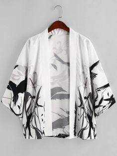 Formal Men, Open Front Kimono, Bird Painting, Plant Print, Kimono Jacket, Long Sleeve Shirts, Long Sleeve, Floral