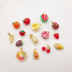 5pcs Enamel Fruit Collection Pendants, Strawberry Apple Durian, 18K Gold Plated, Bracelet Necklace Pendnats, Jewelry Findings S2001 15 kinds of fruit for choice Quantity: 5PCS Size: 10~15mm Material: Brass, Enamel, real gold Fruit Charm Necklace, Porcelain Jewellery, Paper Bag Design, Wholesale Jewelry Supplies, Wholesale Earrings, Fruit Jewelry, Jewelry Pliers, Ear Pins, Jewelry Making Kit