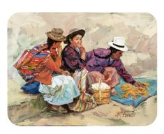 three people sitting on the ground with food in their hands and one person wearing a hat