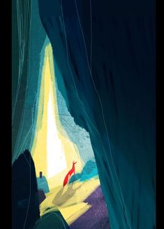 an illustration of a person walking through a cave