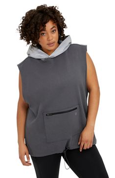 This comfy, sleeveless pullover works as hard as you do—storing your small items in its zip pocket, preventing overheating and showing off your biceps. Fixed hood   Reflective details enhance visibility in low light or at night   61% organic cotton, 39% recycled polyester   Machine wash, line dry   Imported Stretch Sports Tops With Pockets, Sporty Sleeveless Vest With Pockets, Athleisure Sports Tops With Pockets, Casual Sleeveless Activewear For Layering, Workout Tops With Pockets For Fall, Gray Athleisure Tops With Pockets, Fall Gym Tops With Pockets, Sleeveless Athleisure Hoodie For Workout, Stretch Athleisure Tops With Pockets