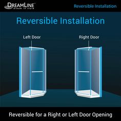 two doors with the words reversible installation left door right door and right door open