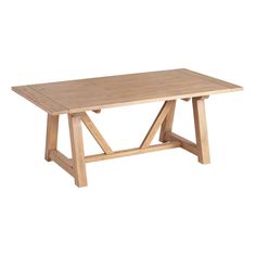 a wooden table sitting on top of a white background