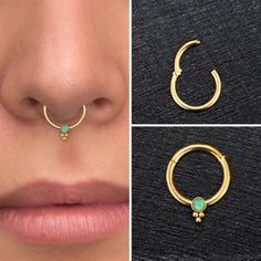 three pictures of different types of piercings