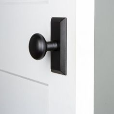 a black door handle on a white door