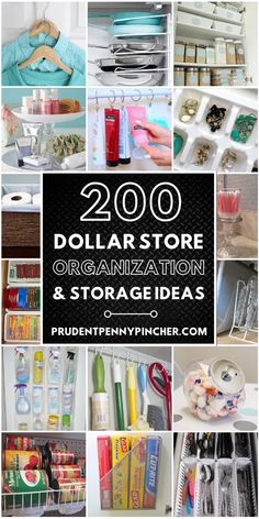 the words dollar store organization and storage ideas are shown in this collage with images