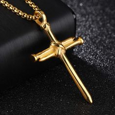 Gold Christ Jesus Nail Cross Pendant Necklace Catholic Jewelry Chain 24" Gift | eBay Box Chain Gold, Goddess Of Fortune, Nail Cross Necklace, Cross Necklace For Men, Nail Cross, Catholic Necklace, Steel Nail, Stainless Steel Chain Necklace, Special Necklace