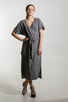 Designed for all body types and made for everyday wear, it's oversized relaxed fit , effortless and comfortable.  Made to share in life's greatest joys and memories, which is why they're made from the highest quality 100% pure organic French linen  Feminine and bold piece is ideal for day to night. Pair it with a layer and boots for those cooler days.  * Includes one dress * Made from 100% European flax * Pre washed for maximum softness Material 100% French flax linen Fabric Weight 160 GSM  Feat Casual Cotton V-neck Wrap Dress, Relaxed Fit V-neck Dress With Tie Waist, Cotton Dress With Tie Waist And Relaxed Fit, Casual Maxi Dress With Surplice Neckline For Daywear, Relaxed Fit Cotton Dress With Tie Waist, Casual Wrap Dress For The Beach, Relaxed Fit V-neck Linen Dress With Pockets, Casual Wrap Midi Dress With Tie Waist, Casual Linen V-neck Dress With Tie Waist