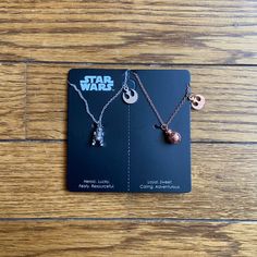 Silver R2d2 And Rose Gold Bb8 Necklaces. C3po And R2d2, Star Wars Merch, Star Wars Jewelry, Random Products, Prettiest Girl, Bff Necklaces, Star Wars Women, Classy Tattoos, Star Wars Baby