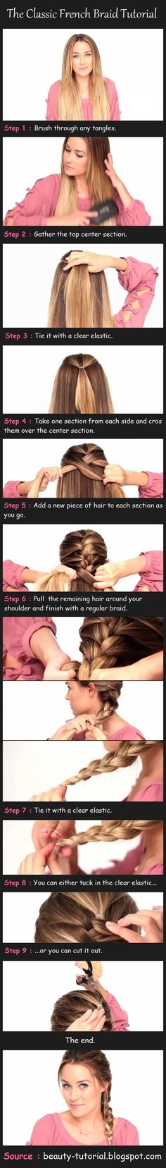 Freakin genius! Love the rubber band trick! French Braids Tutorial, Makeup Tip, Pretty Designs, Braided Hair, Hair Tutorials, Hair Black, French Braid, Length Hair, Hair Dos