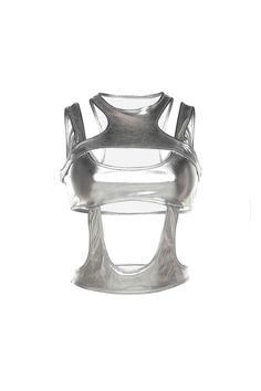 Futuristic Urbancore Silver Straps Women Extreme Crop Top Y2k Futuristic Fashion, Futurism Outfit, Silver Top Outfit, Futuristic Outfits Women, Future Minimalism, Futuristic Fashion Aesthetic, Futuristic Fashion Women, Futuristic Top, Extreme Crop Top