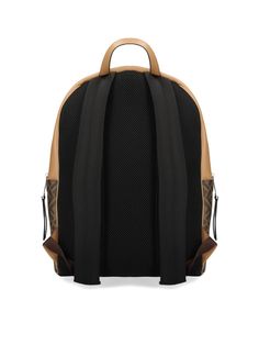 45% Cotton, 40% Polyurethane, 15% Polyester Luxury Coated Canvas Leather Backpack With Zipper, Designer Brown Backpack For School, Classic Coated Canvas Backpack With Zipper, Classic Coated Canvas Backpack With Zipper Closure, Coated Canvas Backpack With Zipper For School, Designer Backpack With Leather Trim, Coated Canvas Backpack With Zipper Closure, Designer Leather Backpack With Zipper, Designer Leather Backpack With Zipper Pocket