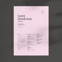 a pink and black resume on a gray background with shadow from the left hand corner