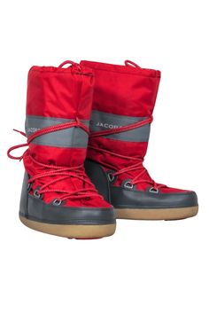 Current Boutique-Marc Jacobs - Red & Gray Lace-Up Chunky Moon Boots Sz M Avant Garde Style, Edgy Boots, Stirrup Leggings, Cord Lace, Avant Garde Fashion, Moon Boots, Personal Shopper, Tall Boots, Vintage Shoes