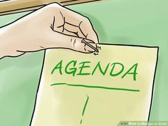 a hand writing on a piece of paper that says agenda with green marker and pencil