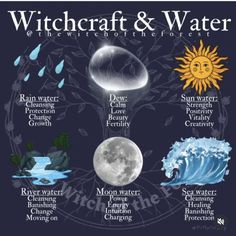 River Water Witchcraft, Witchcraft Water, Types Of Water, Witch Rituals, Green Witchcraft, Wiccan Magic, Witchcraft Books, Witch Spirituality, Magic Spell Book