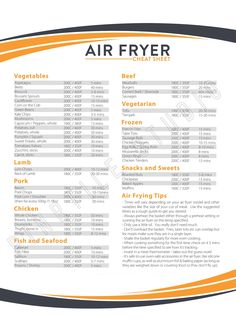 the menu for air fryer