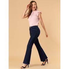 Soft and comfortable for daily wear, while also being durable. These retro bell-bottomed pants, to highlight the leg line, and elongated proportions, will become your new love. With a pair of high-heeled boots, very fashionable. For tall women, it can match a pair of flat oxford shoes, instantly becoming the focus of the crowd. It can show your stylish look and vintage feel. Occasion: casual, work, outdoor, formal occasion, dinner party. Casual Non-stretch Flare Jeans With Flared Hem, Casual Non-stretch Flare Jeans, Casual Spring Wide Leg Pants With Flared Hem, Casual Wide Leg Pants With Flared Hem, Flat Oxford Shoes, Tall Women, New Love, Formal Occasion, High Heel Boots