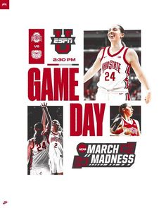 an advertisement for the game day event with photos of basketball players in red and white