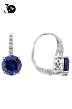 4.60ctw round lab created blue sapphire with .20ctw round lab created white sapphire rhodium over sterling silver earrings. Measures approximately 11/16"L x 5/16"W. Lever backings.