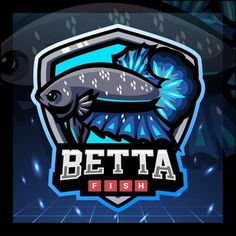 the betta fish logo is displayed on a dark background with blue lights and water droplets