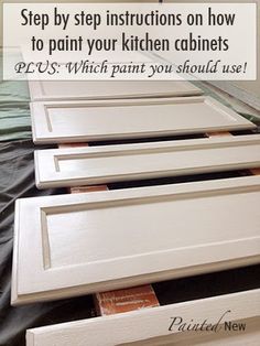 an image of kitchen cabinets painted white with text overlay saying step by step instructions on how to paint your kitchen cabinets