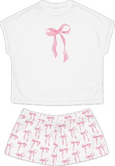 Feminine White Sets For Sleepover, Cute Summer Sets With Bow, Cute Summer Sets With Bow Detail, Cute Cotton Sets With Bow, Cute Pink Sets For Daywear, Cute Cotton Sets With Bow Detail, Coquette Pajamas, Matching Pajama Set, Pajamas Cute