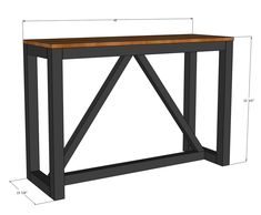 the table is shown with measurements for it