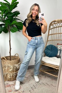 Clarasi High Rise Cargo Jeans · Madison + Mallory Cargo Jeans Outfit Women, High Rise Cargo Jeans, Cargo Jeans Outfit, Cargo Outfit, Jeans Outfit Fall, Jeans Outfit Women, Cargo Pants Outfit, Cold Outfits, Everyday Fashion Outfits