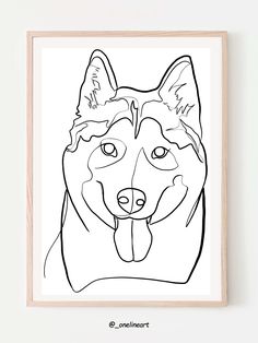 a black and white drawing of a dog's face