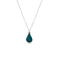 This delicate, teardrop Chrysocolla pendant necklace is the epitome of understated beauty. It is handmade in my art jewelry studio on the beautiful island of Martha's Vineyard. The dainty necklace is comprised of a genuine Chrysocolla stone. Chrysocolla is a communication stone and is excellent for expression, empowerment and teaching. Please note that every Chrysocolla stone will vary some in color and striations of blue and green, making each teardrop pendant beautifully unique. Choose either Ankle Bracelets Boho, Chrysocolla Jewelry, Pastel Bracelet, Obsidian Jewelry, Wax Cord Bracelet, Obsidian Necklace, Blue Stone Necklace, Beautiful Anklet, Malachite Jewelry