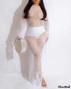 Color: white, Size: M Red Swimsuit Coverup, Crochet Cover Up, Tassel Dress, Red Swimsuit, Split Maxi Dress, Split Dress, Beach Wear Dresses, Long Sleeve Maxi, Swimwear Cover