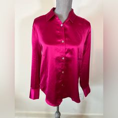 Nwt Pink Satin/Silk Button Down Top Satin Silk, Rachel Zoe, Pink Satin, Silk Satin, Button Downs, Sleeve Blouse, Button Down Shirt, Cd, Button Up