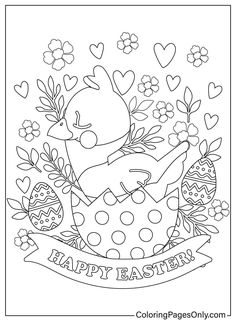 an easter coloring page with eggs and flowers