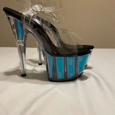 No Box - If U Are A Half Size Normally I Suggest To Go Up To The Next Size 7" Heel, 2 3/4" Platform 7" (178mm) Heel, 2 3/4" (70mm) Platform Blue Sandals With 4-inch Heel For Party, Blue Party Sandals With 4-inch Heel, Light Blue Platform Heels For Party, Blue Platform Heels With Ankle Strap, Blue Platform Heels For Night Out, Blue 4-inch Heel Party Heels, Blue Party Heels With 4-inch Heel, Blue 4-inch Heels For Party, Blue High Heel Platform Shoes