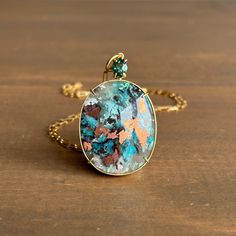 Confetti Chrysocolla & Tourmaline Pendant – Meeka Fine Jewelry Chrysocolla Gemstone Oval Pendant Jewelry, Artisan Gold Chrysocolla Jewelry, Tourmaline Pendant, Newport Ri, Gift Card Shop, Bracelet Gift, Ring Necklace, Newport, Jewelry Care