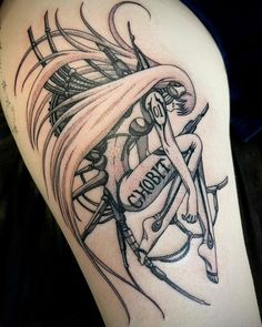 a woman's arm with tattoos on it and the word cosmo written in cursive writing