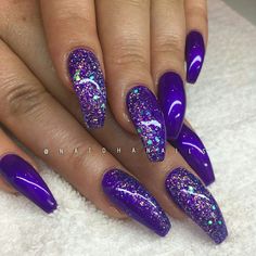 💜💜💜💜💜💜 Mermaid Color Nails, Purple Sparkle Nails, Purple Sparkly Nails, Nail Square, Purple Glitter Nails, Purple Nail Art, Purple Acrylic Nails, Purple Nail Designs, Purple Nail