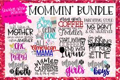 the mom's bundle is shown in pink and black, with glitter on it