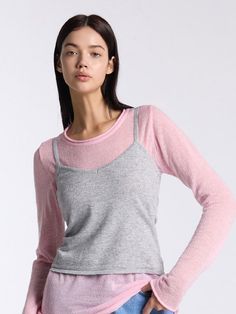 This kid mohair knit sweater is comfortably designed, featuring a naturally rolled style that adds a sense of flair.- The round neckline making the item easy to pair with any outfit- Crafted from a blend of luxurious merino wool and kid mohair- Available in a soft pink and season-appropriate charcoal Pink Cashmere Tops For Spring, Chic Pink Fine Knit Sweater, Pink Fine Knit Cashmere Tops, Soft Knit Sweater For Layering, Pink Cashmere Sweater For Spring, Fine Knit Mohair Tops For Fall, Pink Soft Knit Sweater For Layering, Pink Crew Neck Knit Top For Layering, Pink Soft Knit Tops For Layering