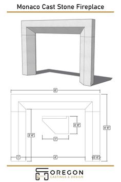 the monoco cast stone fireplace is shown with measurements