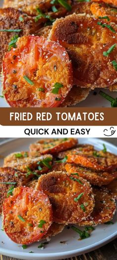 fried red tomatoes on toasted bread with parsley