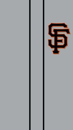 the san francisco giants logo is shown in black and orange on a gray background with vertical stripes