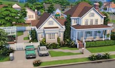 an artist's rendering of a house in the middle of a neighborhood with cars parked on the driveway